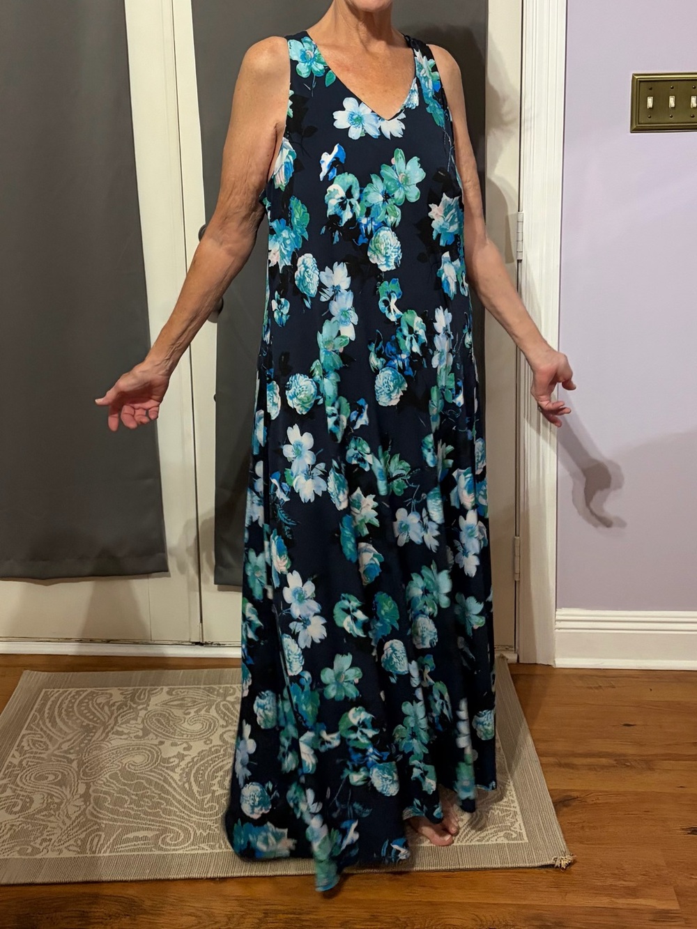 Lane Bryant Navy Maxi Dress with Blue & Teal Floral Print Sz 18/20